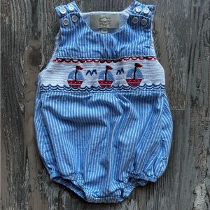 Honeydew Kids Smocked Seersucker Sailboat Bubble Romper Sleeveless 18 Months